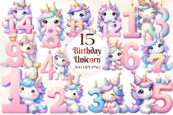 Download Birthday Unicorn Sublimation Clipart - Unicorn Collection